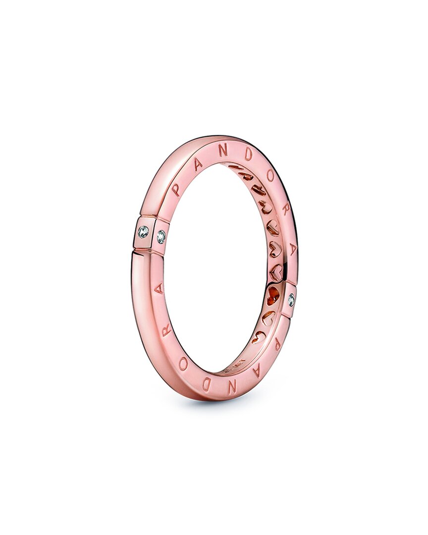 Shop Pandora Signature 14k Rose Gold Plated Cz Logo Ring