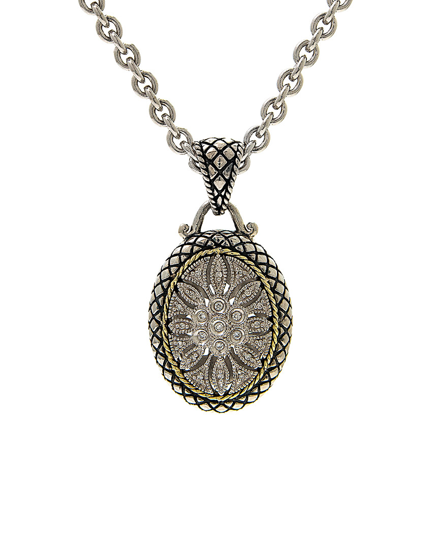 Andrea Candela Tesoro 18k & Silver 0.27 Ct. Tw. Diamond Antique Oval Necklace In Metallic
