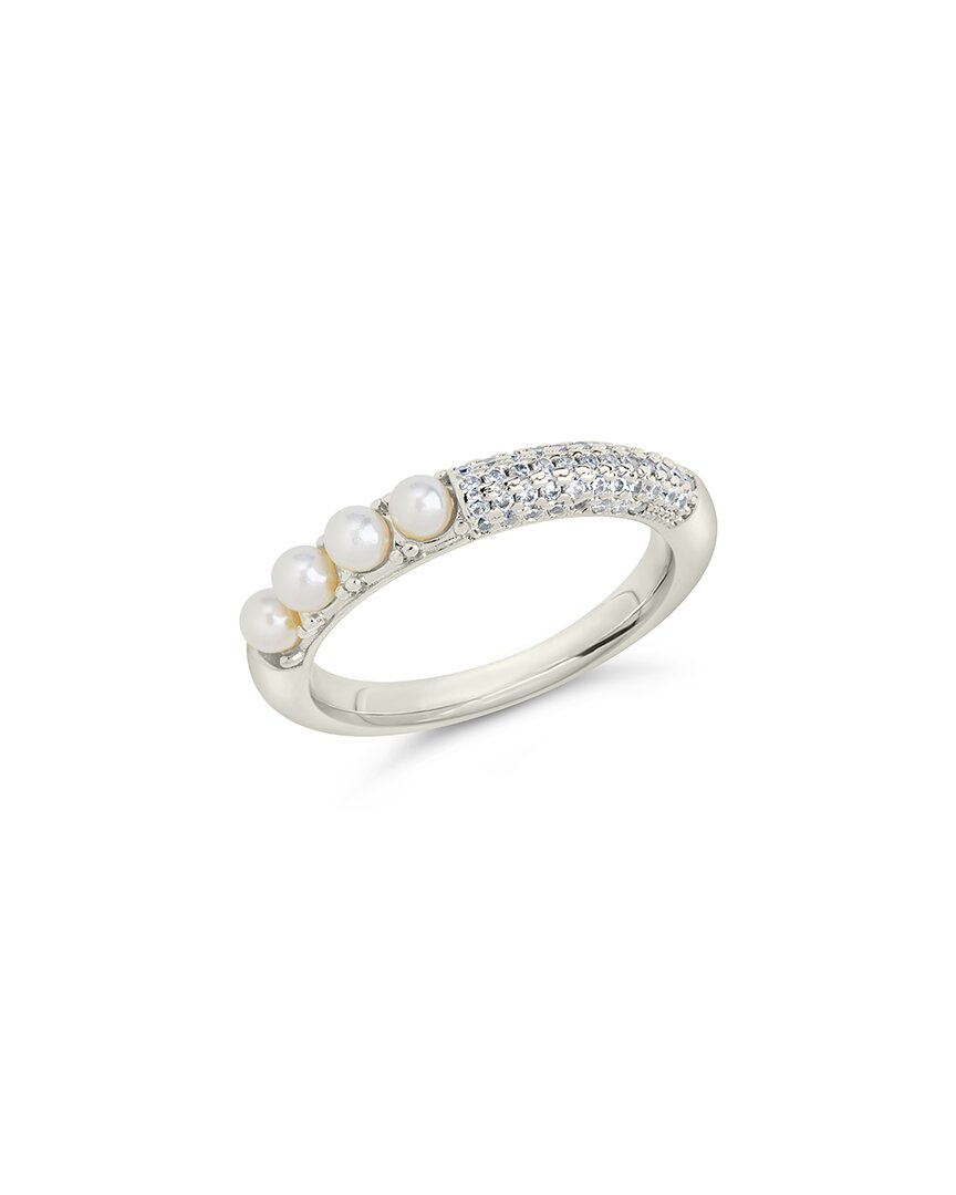 Sterling Forever 2-3mm Pearl Cz Evelyn Half-eternity Ring