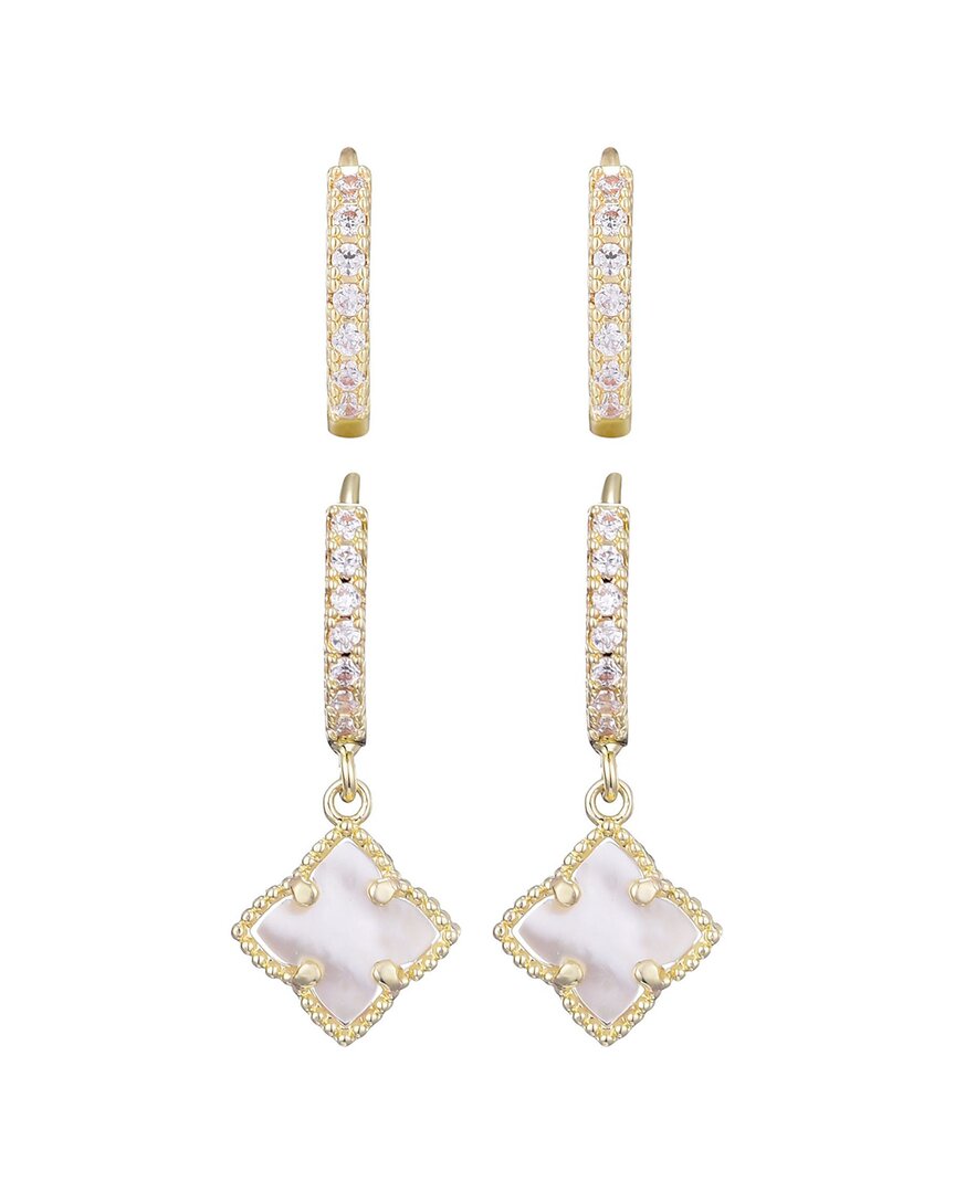 Adornia 14k Plated Mother-of-pearl Cz Clover Huggie Set Earrings