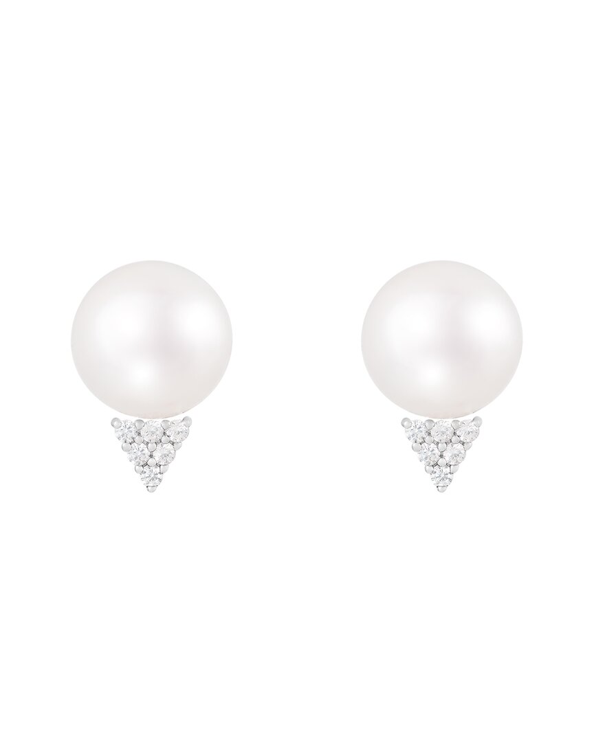 Splendid Pearls Silver 10-10.5mm Pearl Earrings