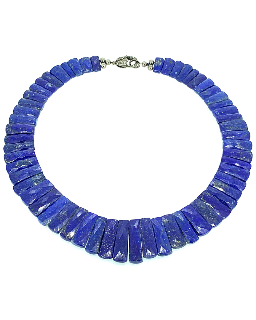 Arthur Marder Fine Jewelry Dnu Discontinued  Silver 0.35 Ct. Tw. Diamond & Lapiz Necklace In Blue