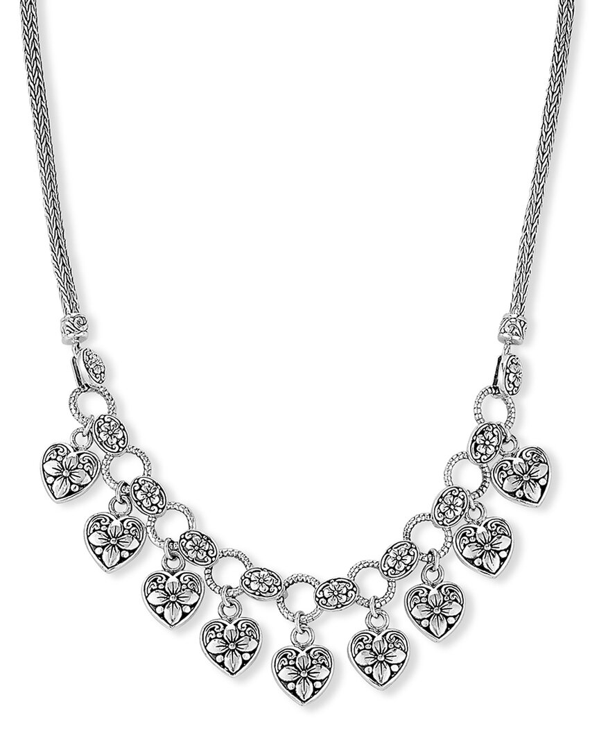Samuel B. Sterling Silver Floral Heart Charm Frontal Necklace