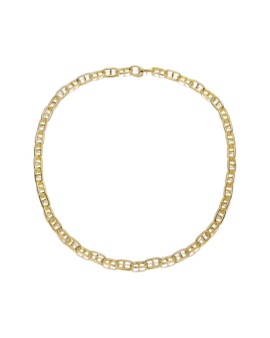 Rachel Glauber 14k Gold Plated With Clear Cubic Zirconia Pave Clasp Paperclip Link Necklace