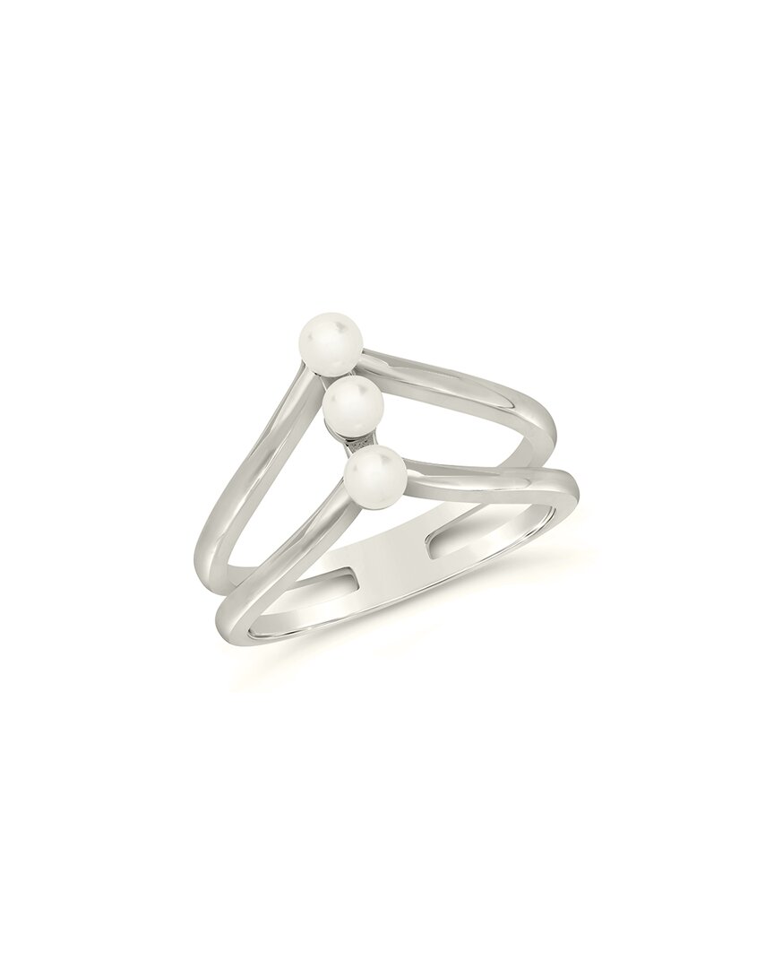 Sterling Forever Silver 3mm Pearl Triple Stack Ring