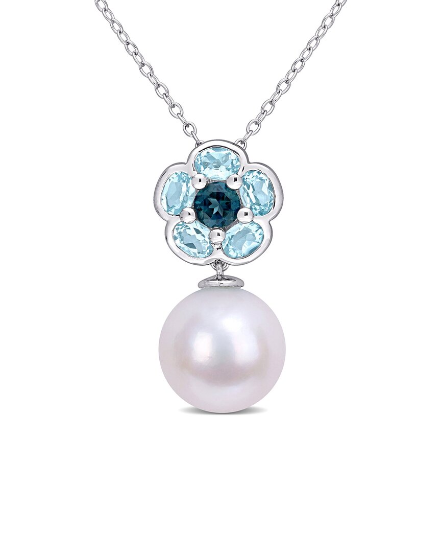 Rina Limor Silver 1.55 Ct. Tw. Blue Topaz 11-12mm Pearl Necklace