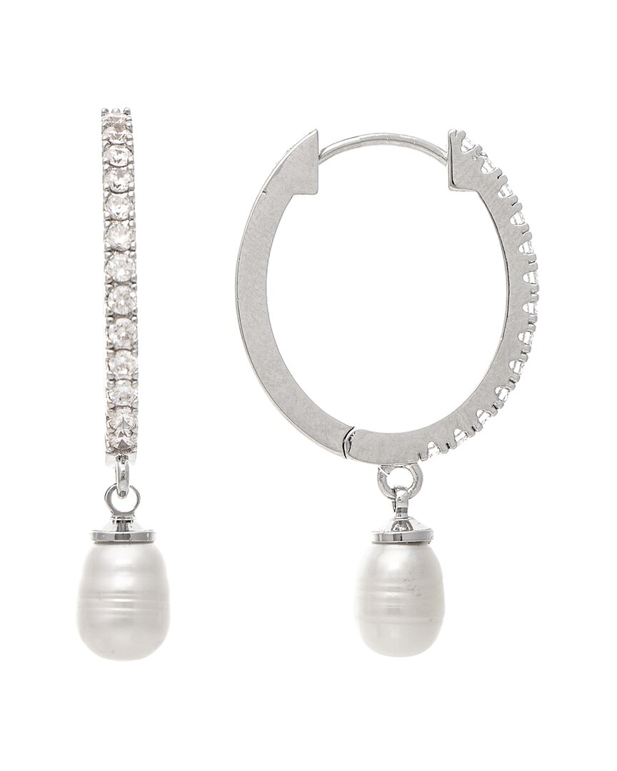Rivka Friedman Pavé Cubic Zirconia Imitation Pearl Drop Hoop Earrings