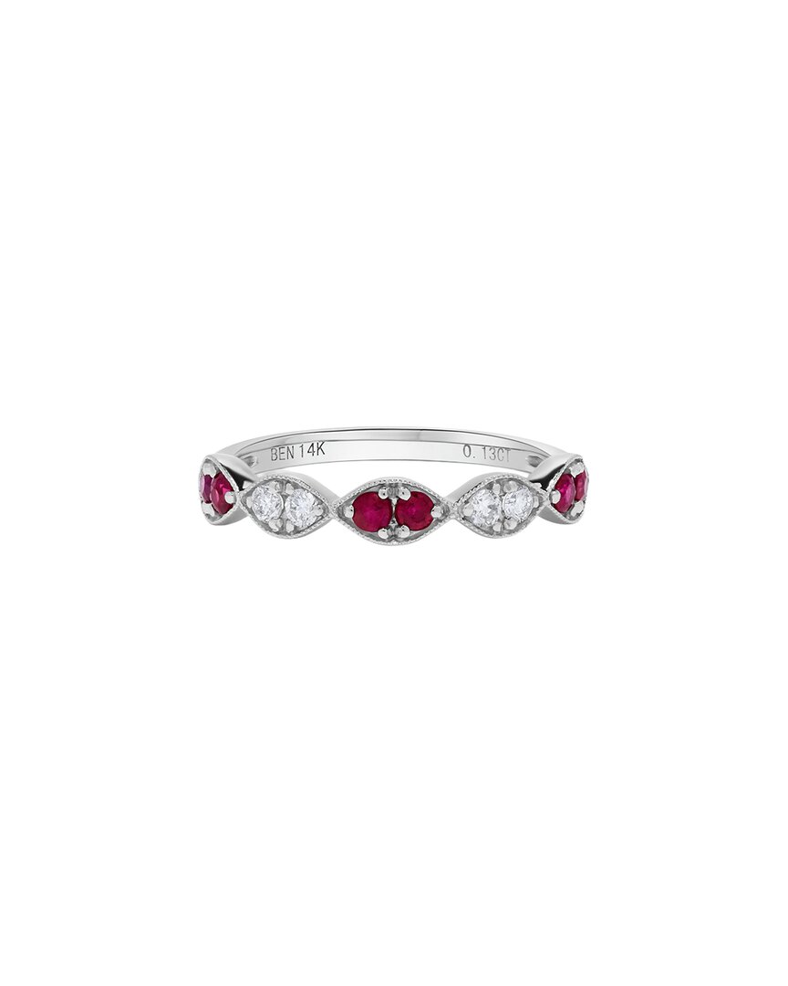 H.j. Namdar 14k 0.42 Ct. Tw. Diamond & Ruby Stackable Ring In Metallic
