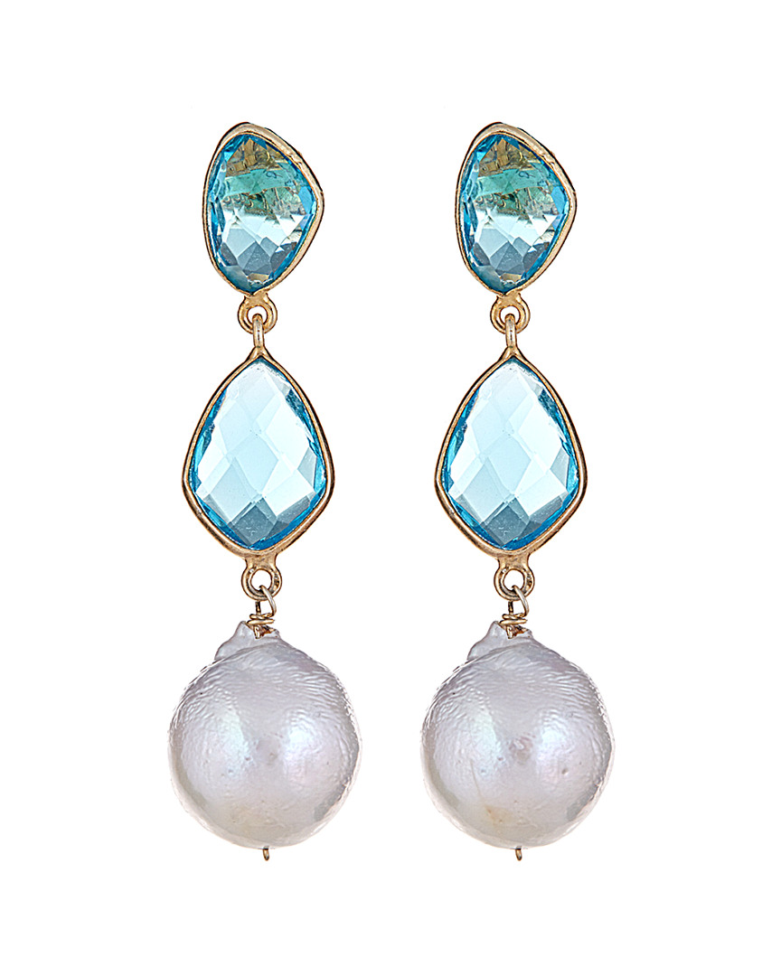 Image of Forever Creations K Yellow Gold Over Silver . ct. tw. Blue Topaz & mm Pearl Drop Earrings