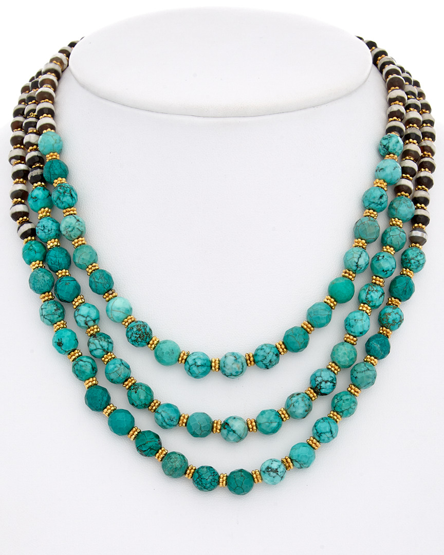 RACHEL REINHARDT RACHEL REINHARDT 14K PLATED TURQUOISE & AGATE LAYERED NECKLACE