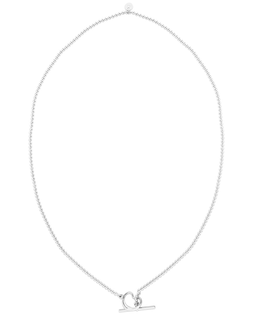 Italian Silver Bead Chain Heart Necklace In Metallic