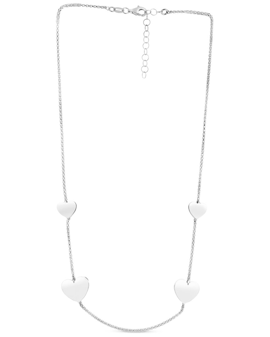 Italian Silver Heart Station Necklace