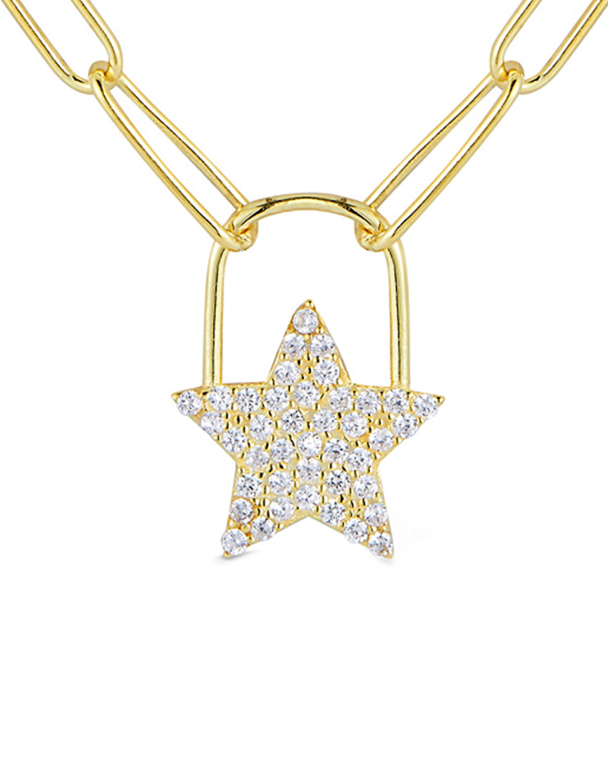 Sphera Milano Gold Over Silver Pave Locket Design Star Necklace