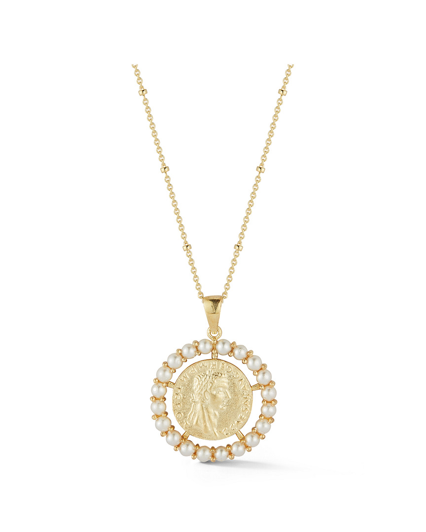 Sphera Milano Gold Over Silver Pearl Coin Pendant Necklace