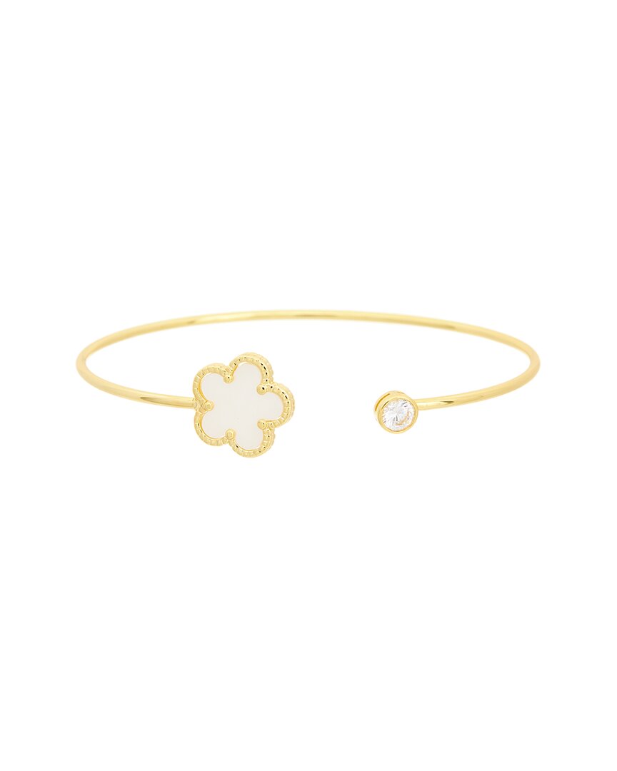 Juvell 18k Plated Pearl Cz Cuff Bangle Bracelet In Gold