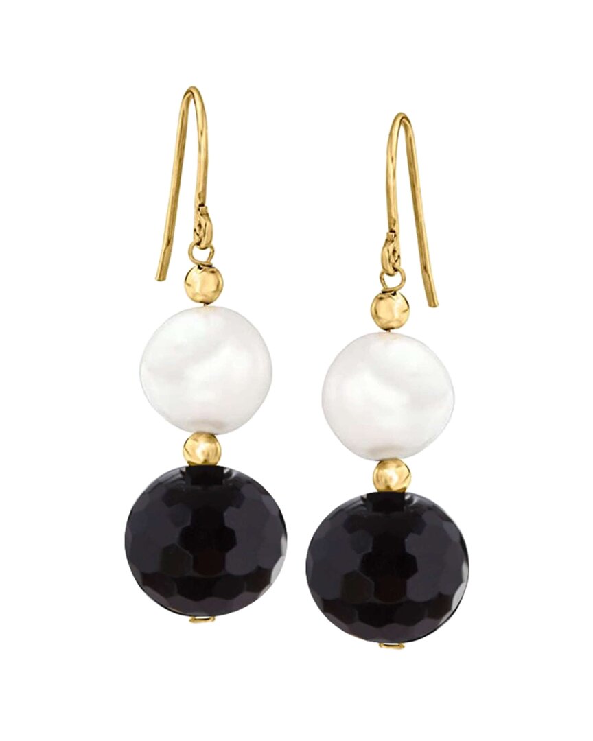 Liv Oliver 18k Plated 16.45 Ct. Tw. Onyx 10mm Pearl Classic Drop Earrings