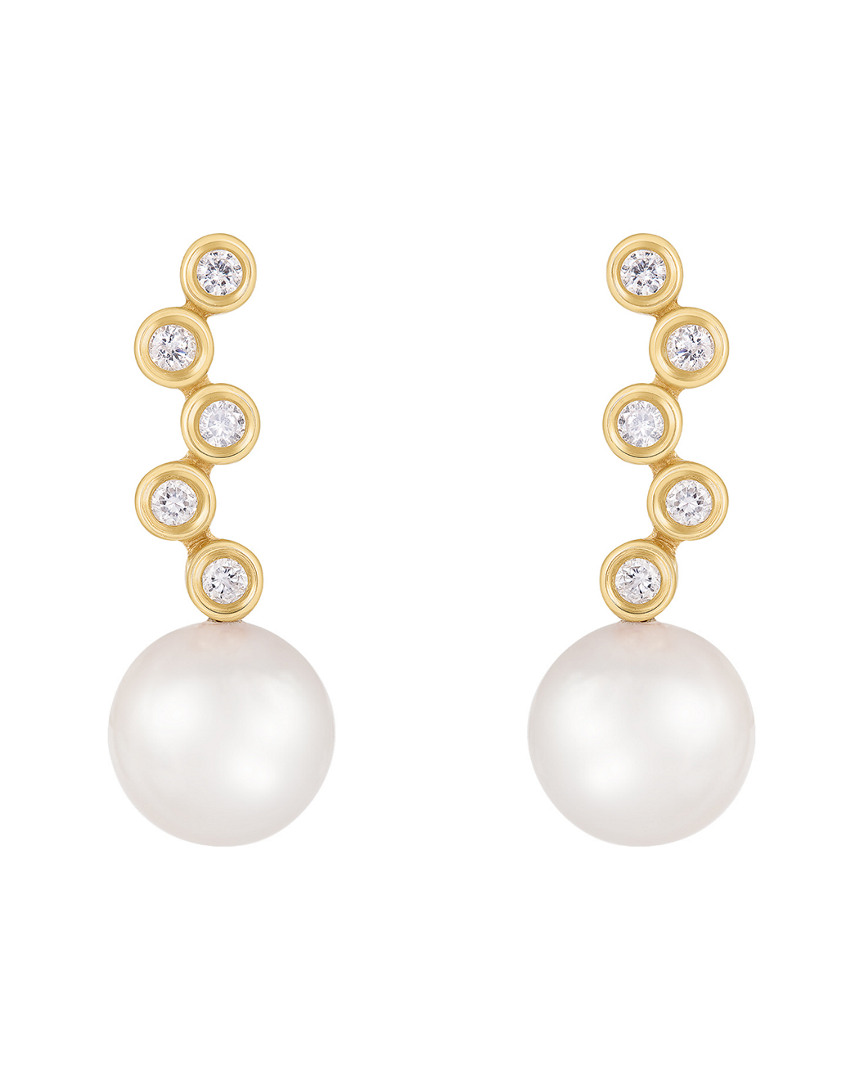 Splendid Pearls 14k 0.20 Ct. Tw. Diamond 7-7.5mm Pearl Earrings