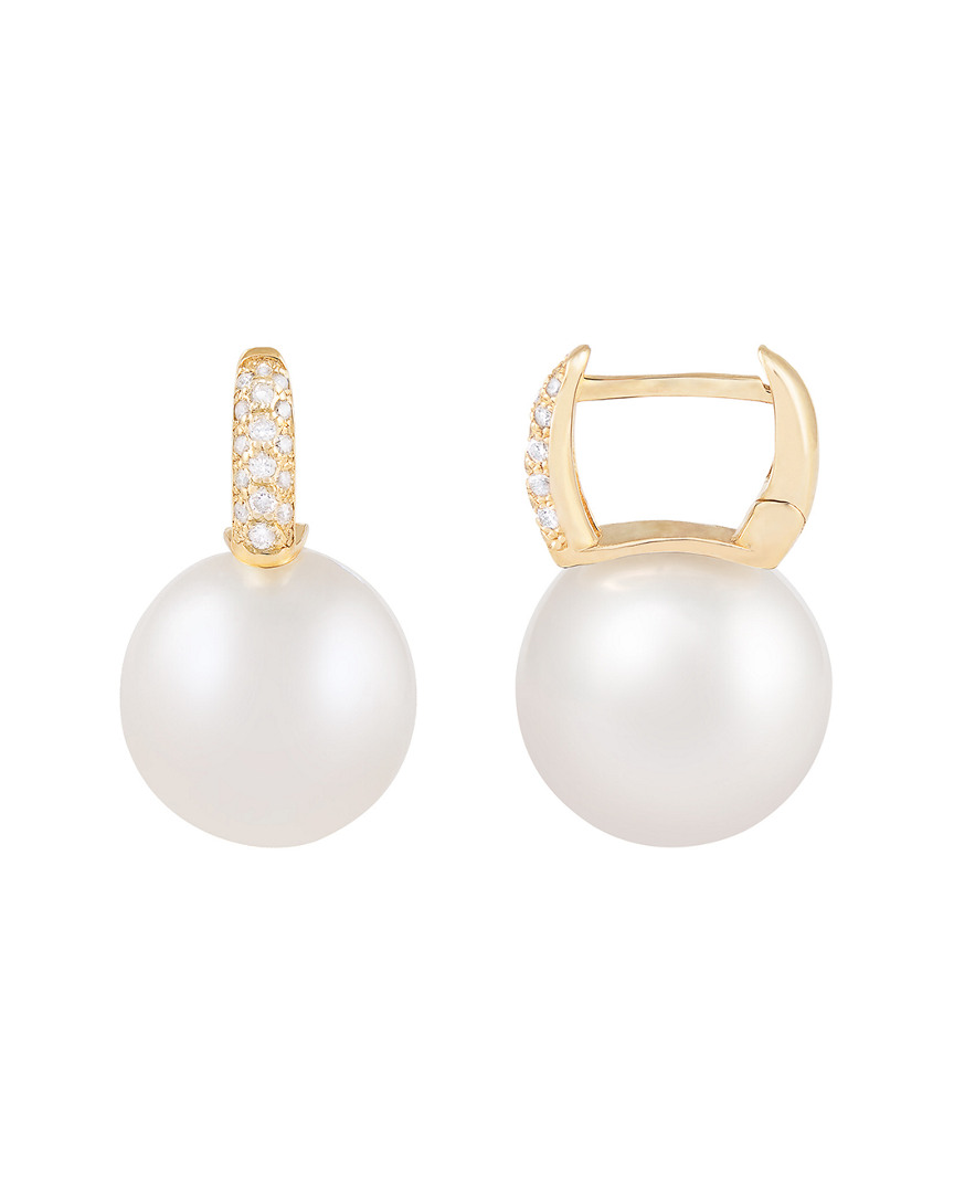 Splendid Pearls Masako Pearls 14k 0.20 Ct. Tw. Diamond 12-13mm White South Sea Earrings