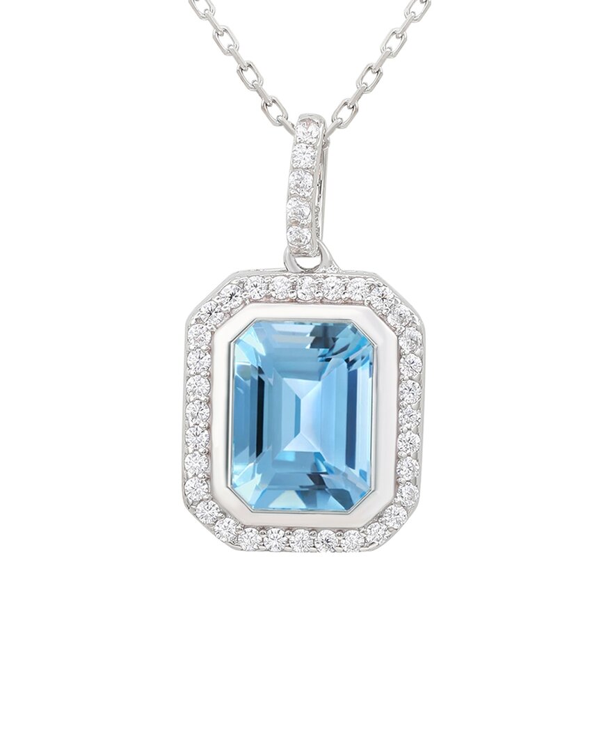 Suzy Levian Sterling Silver Emerald Cut Blue Topaz And White Topaz Pendant