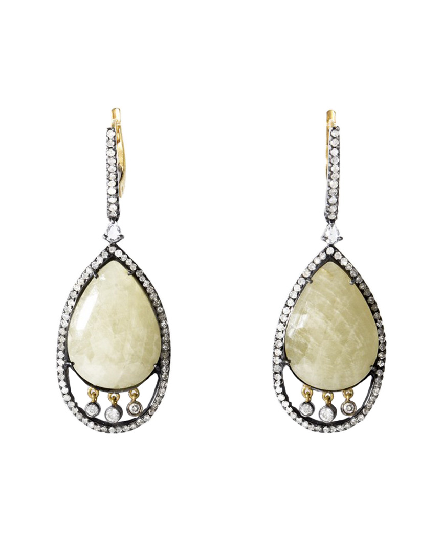 Gemstones 18k & Stainless Steel 32.25 Ct. Tw. Diamond & Sapphire Earrings
