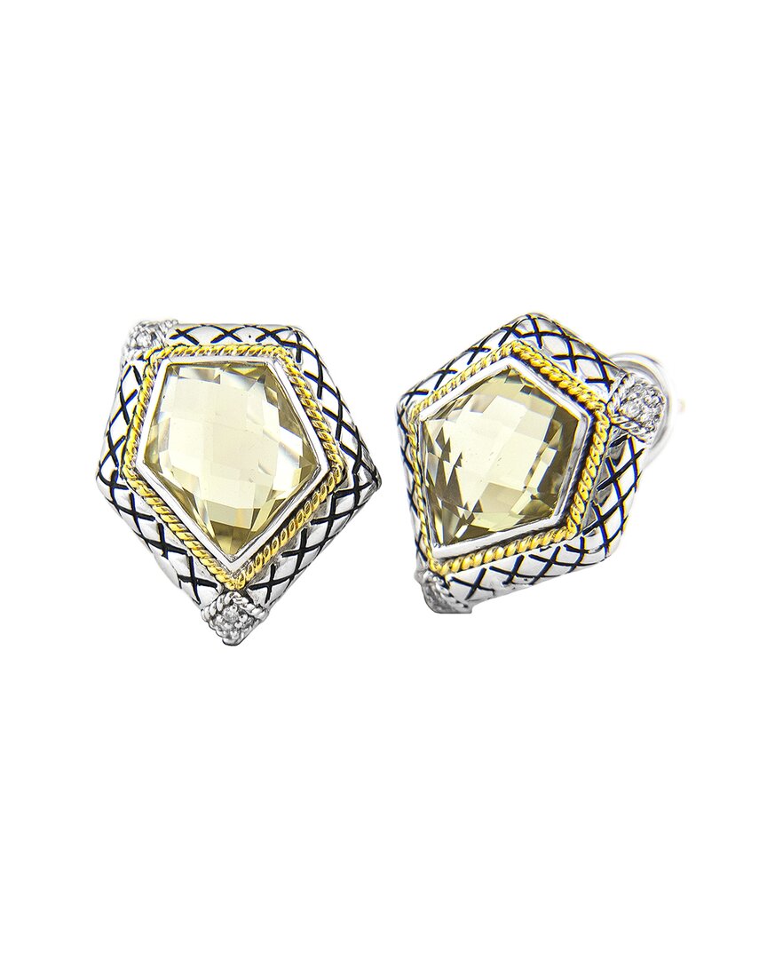 Andrea Candela Rocas 18k & Silver 9.07 Ct. Tw. Diamond & Cognac Quartz Earrings In Metallic