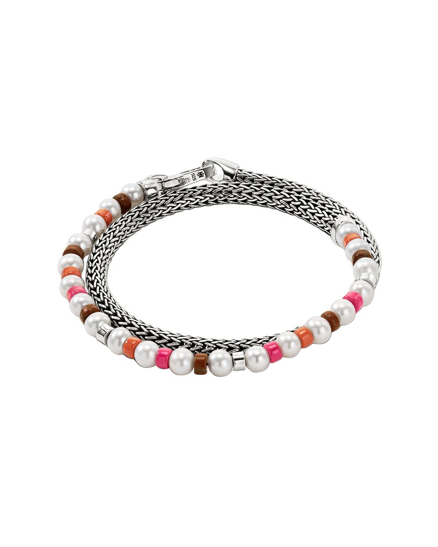 John Hardy Silver Red Jasper With Pink Enamel & Orange Enamel & 5.5-6mm Pearl Colorblocked Bracelet