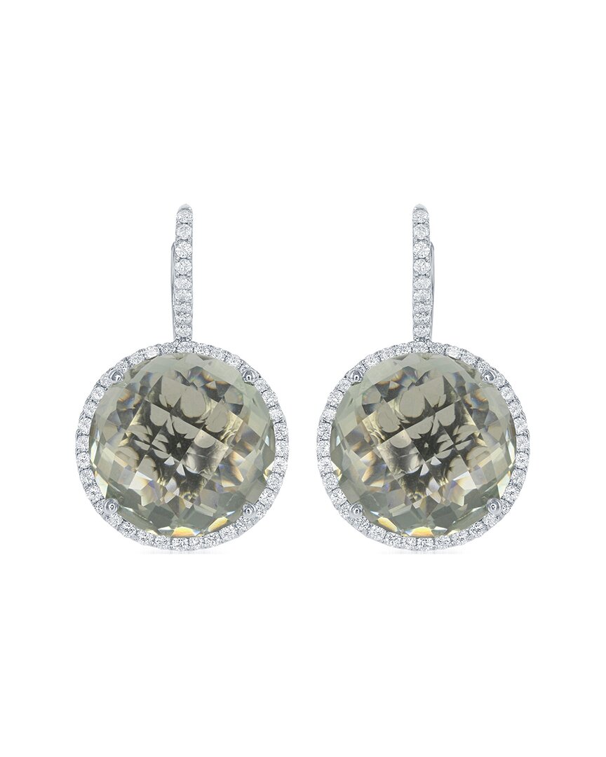 Shop Diana M. Fine Jewelry 18k 27.20 Ct. Tw. Diamond & Green Topaz Halo Earrings