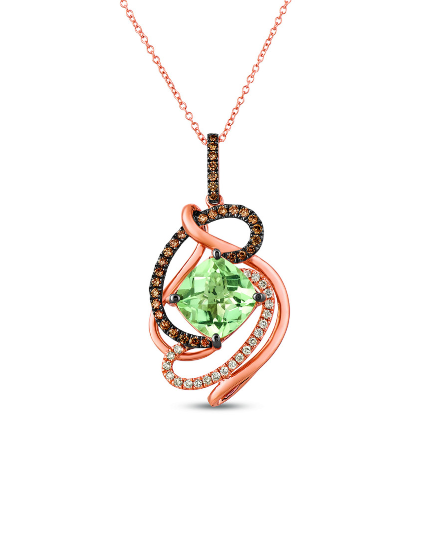 Le Vian 14k Rose Gold 3.73 Ct. Tw. Diamond & Green Quartz Pendant Necklace
