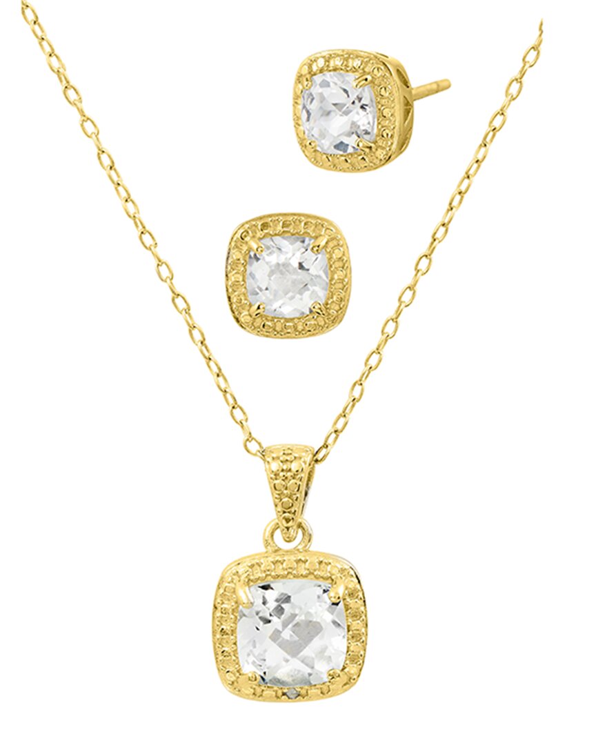 Savvy Cie 18k Over Silver 3.01 Ct. Tw. Diamond & Topaz Earrings & Necklace Set