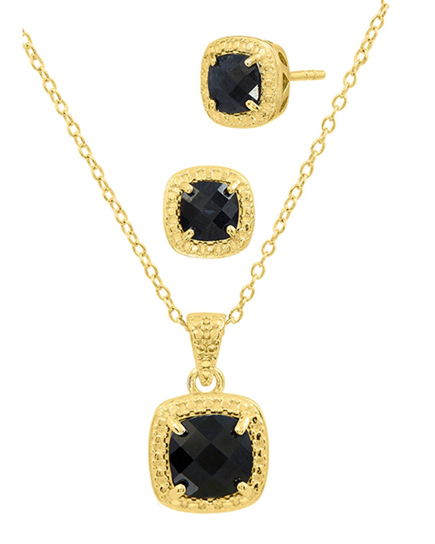 Savvy Cie 18k Over Silver 3.01 Ct. Tw. Diamond & Sapphire Earrings & Necklace Set In Gold