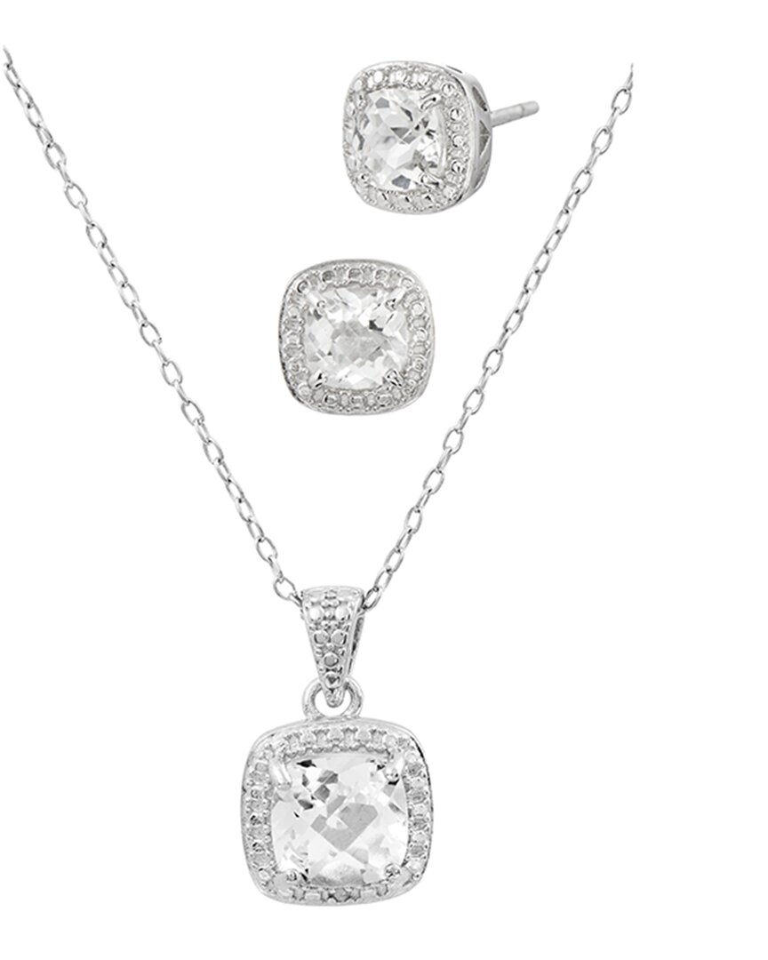 Savvy Cie Silver 3.01 Ct. Tw. Diamond & Topaz Earrings & Necklace Set