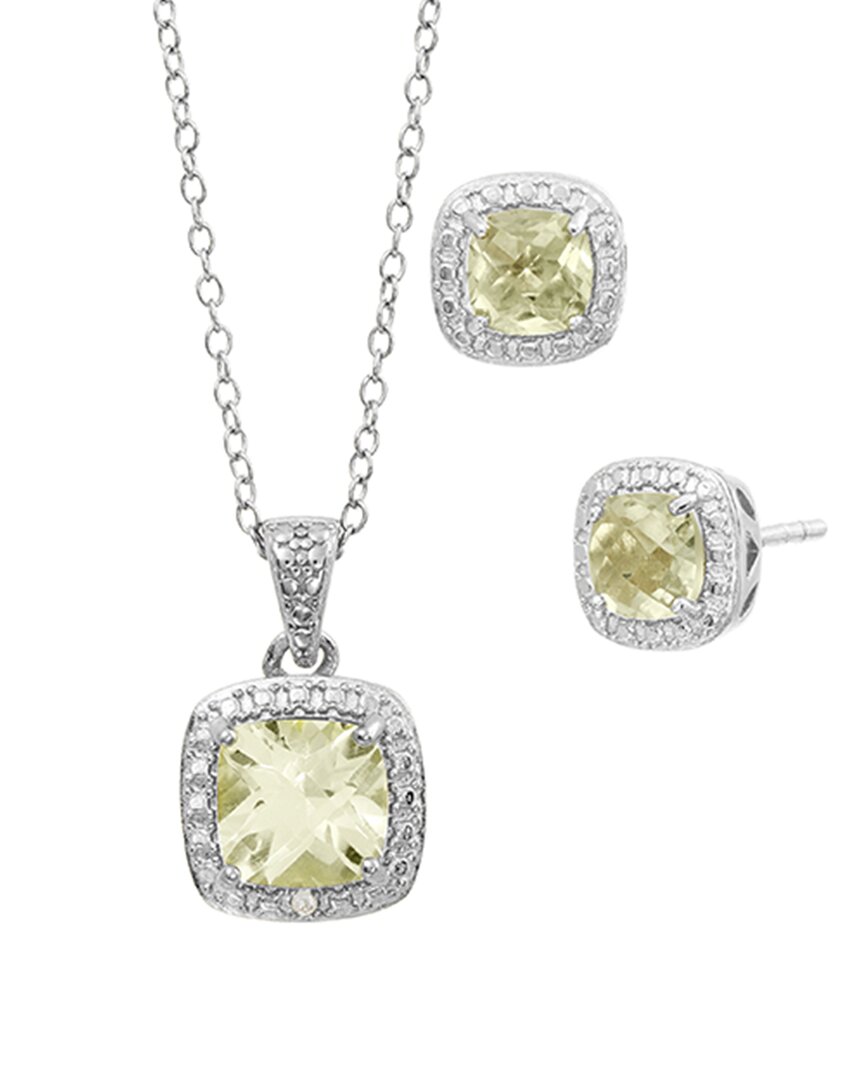 Savvy Cie Silver 3.01 Ct. Tw. Diamond & Amethyst Earrings & Necklace Set In Metallic
