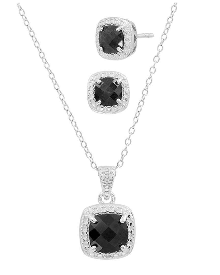 Savvy Cie Silver 3.01 Ct. Tw. Diamond & Sapphire Earrings & Necklace Set In White