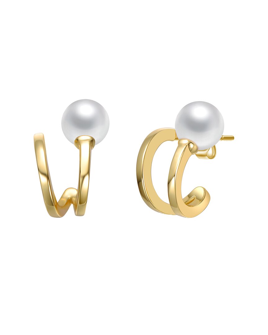 Genevive 14k Over Silver 7mm Pearl Drop Earrings In Gold