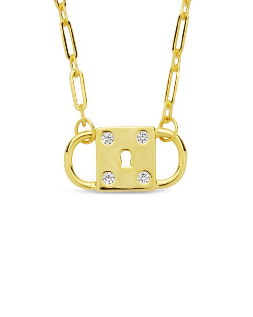 Sterling Forever 14k Plated Cz Double Padlock Pendant Necklace
