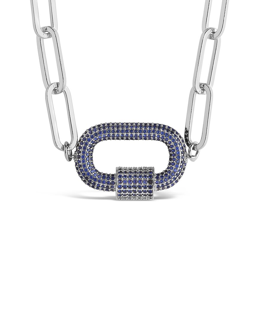 Sterling Forever Rhodium Plated Cz Carabiner Necklace