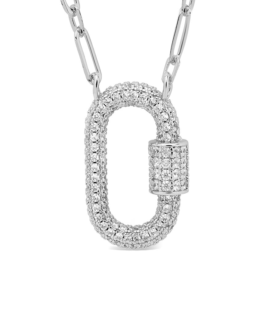 Sterling Forever Rhodium Plated Cz Carabiner Necklace