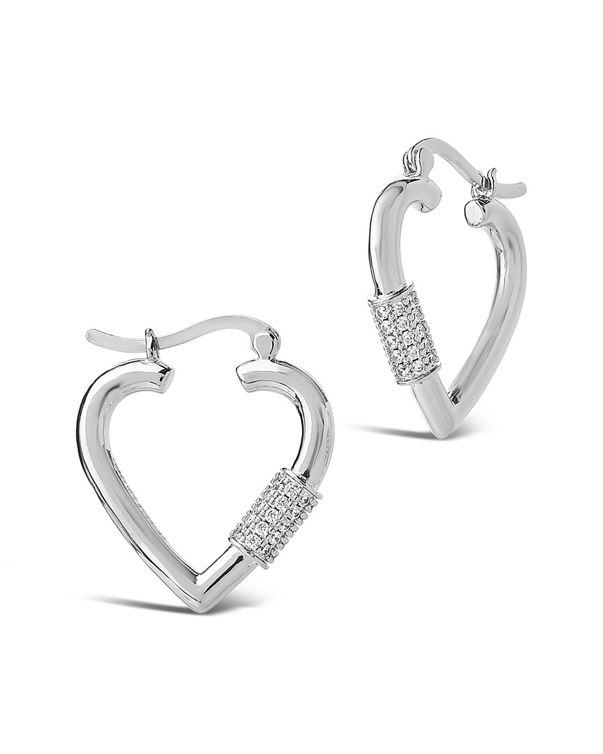 Sterling Forever Rhodium Plated Cz Heart Carabiner Hoops