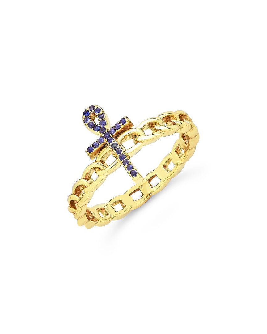 Sterling Forever Women's Cubic Zirconia Ankh Chain Link Ring