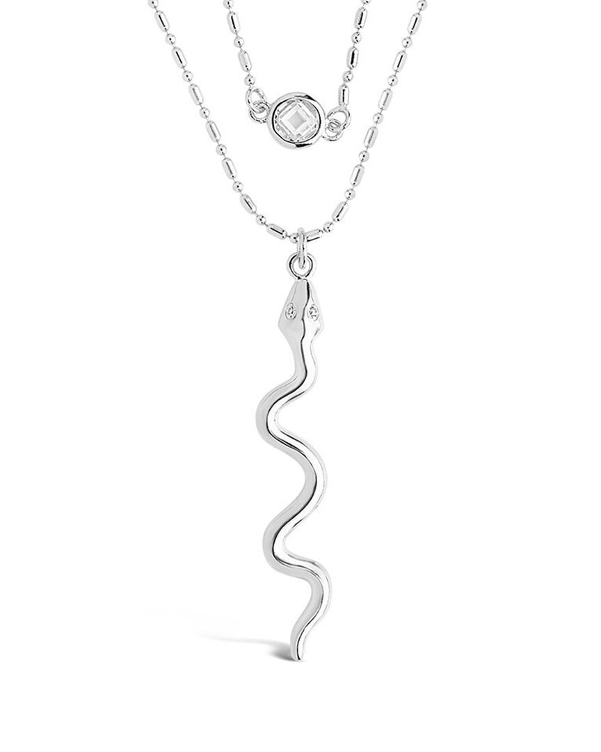 Sterling Forever Rhodium Plated Cz Snake Pendant Necklace