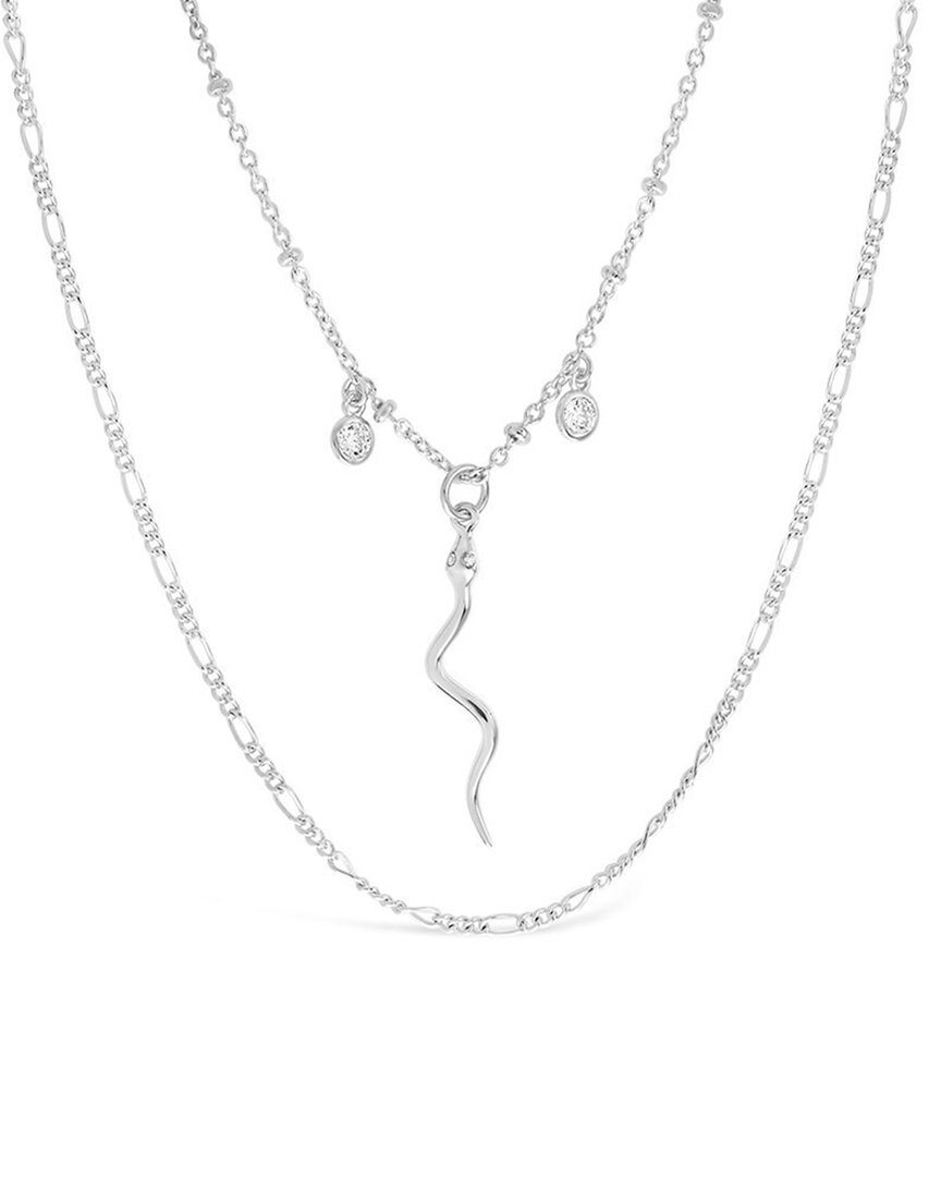 Shop Sterling Forever Rhodium Plated Cz Snake Layered Necklace