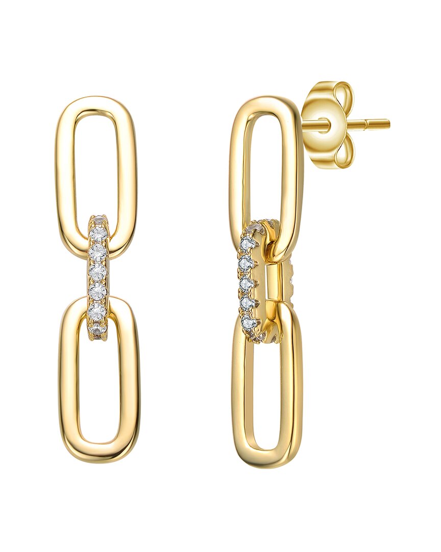 Rachel Glauber 14k Plated Cz Triple Chain Drop Earrings In Gold