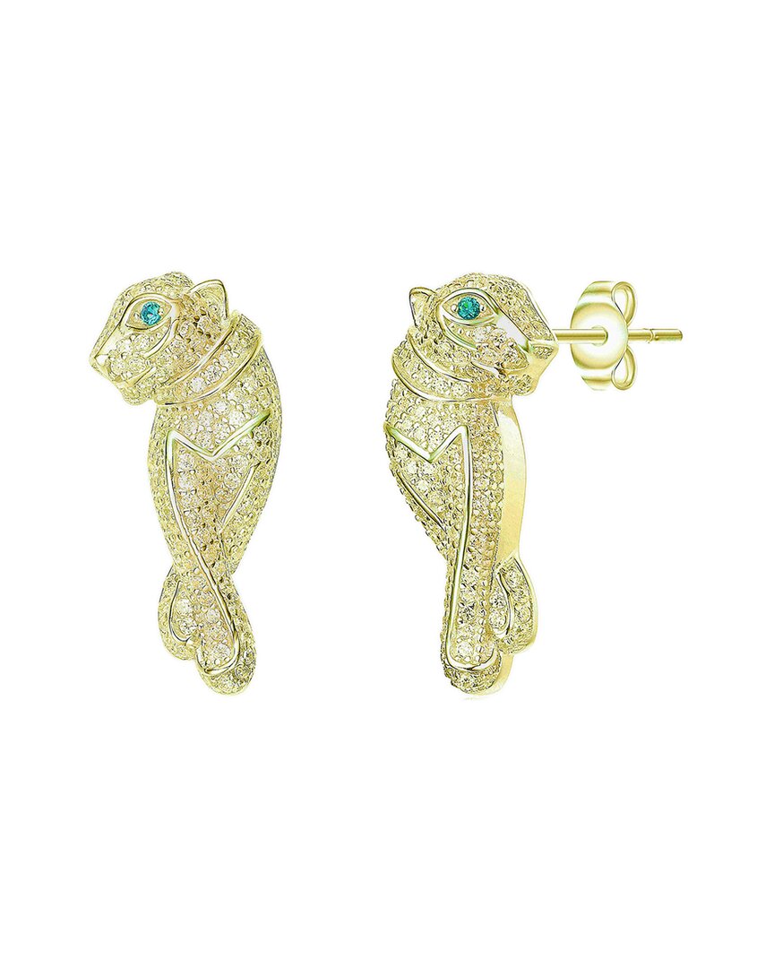 Rachel Glauber 14k Gold Plated With Emerald Green Cubic Zirconia Walking Panther Earrings