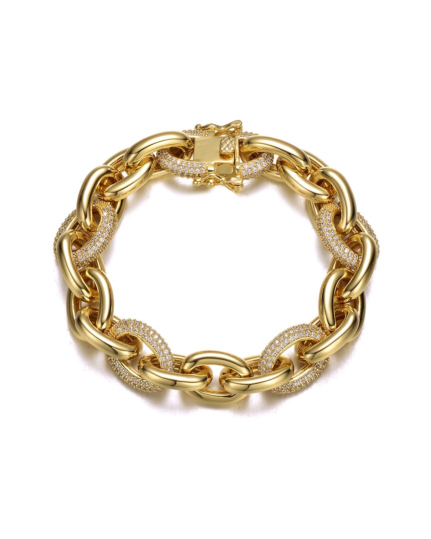 Rachel Glauber 14k Yellow Gold Plated With Cubic Zirconia Chunky Tubular Oval Cable Chain Bracelet