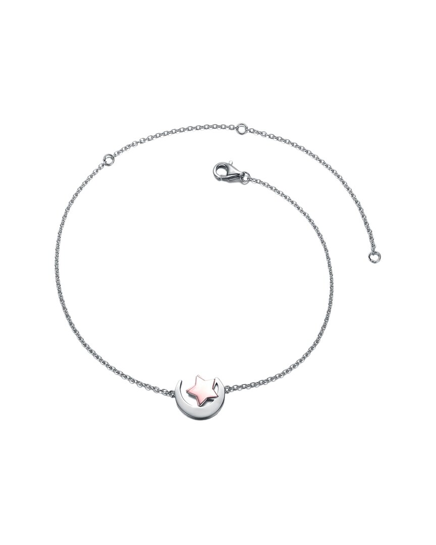 Genevive Silver Cz Lucky Star & Crescent Moon Charm Ankle Bracelet