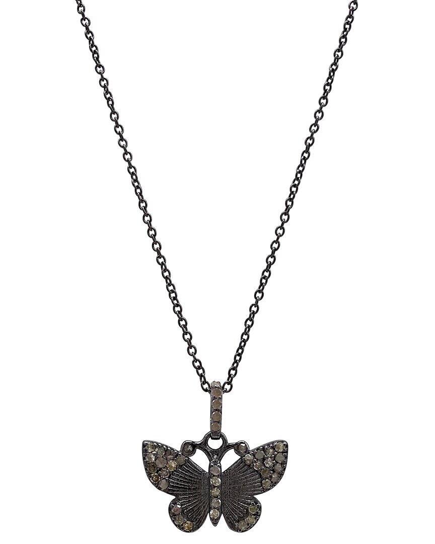 Adornia Fine Silver Diamond Butterfly Necklace