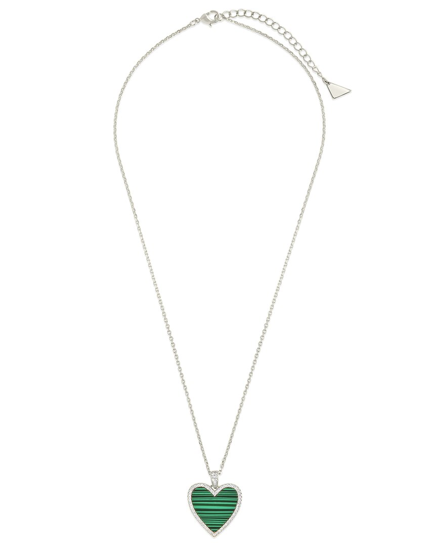 Sterling Forever Malachite Cz Maeve Heart Necklace In Metallic