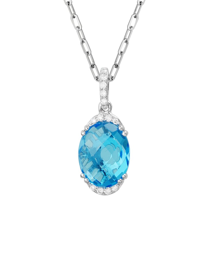 Diamond Select Cuts 14k Diamond .06 Ct. & 3.35 Ct. Blue Topaz Necklace