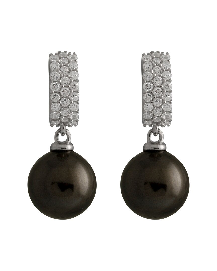 Splendid Pearls Rhodium Plated 10-11mm Pearl Cz Earrings