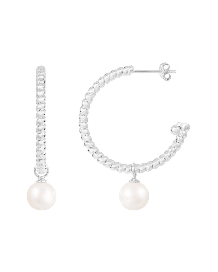 Splendid Pearls Rhodium Plated 7-7.5mm Pearl Cz Earrings